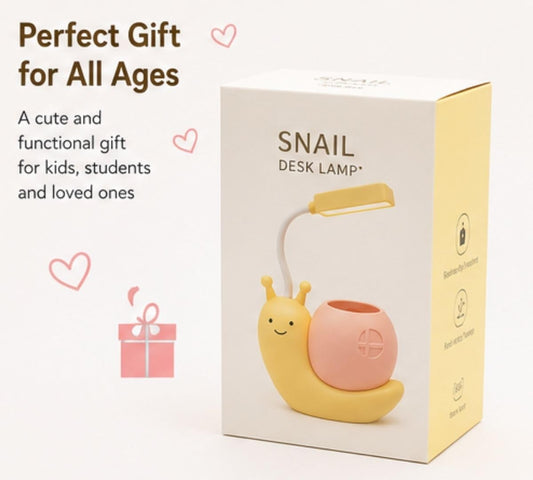 Cute Snail LED Desk Lamp with Pen Holder & 360° Flexible Gooseneck