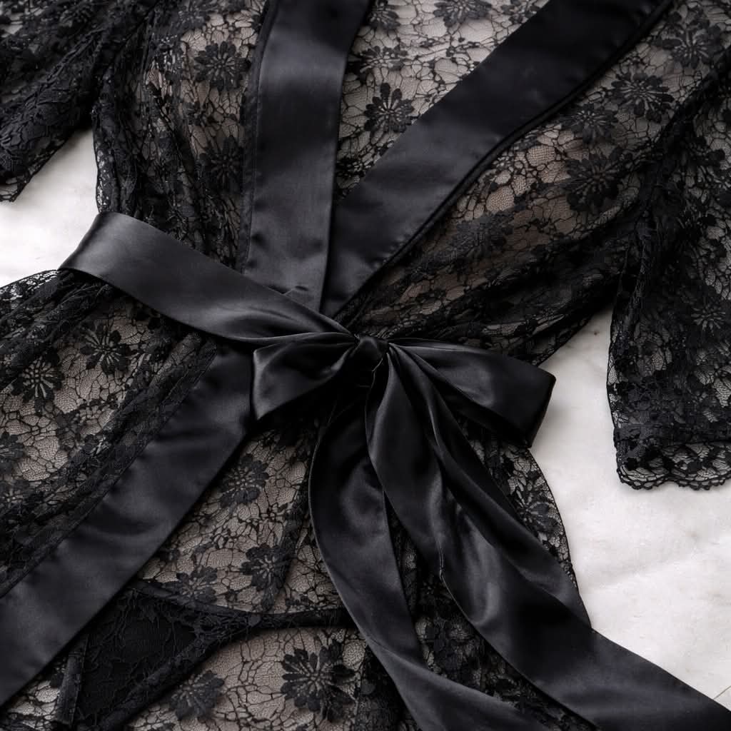 3 piece Luxury Sheer Lace Short Kimono Robe