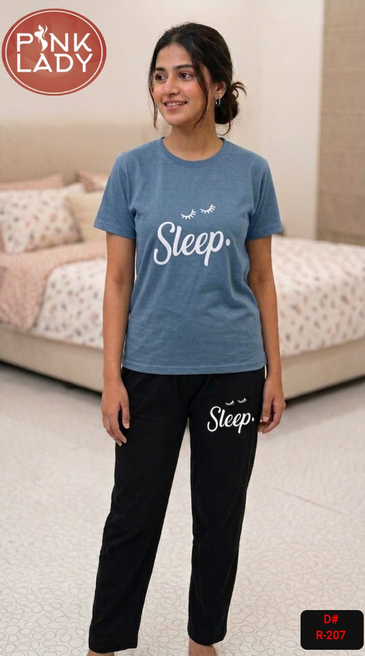 "Sleep." Printed Night Suit – Comfort Meets Style