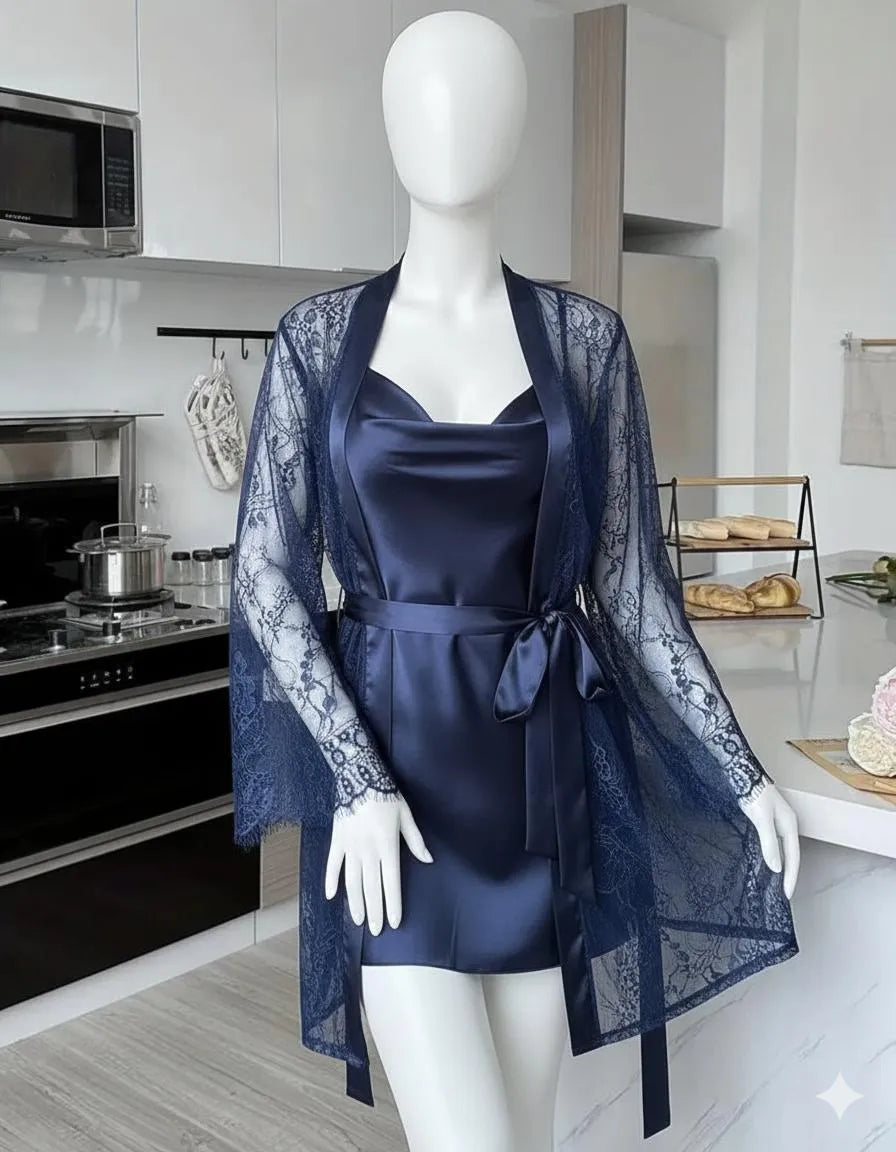 Premium 3-Piece Satin & Lace Nightwear Set