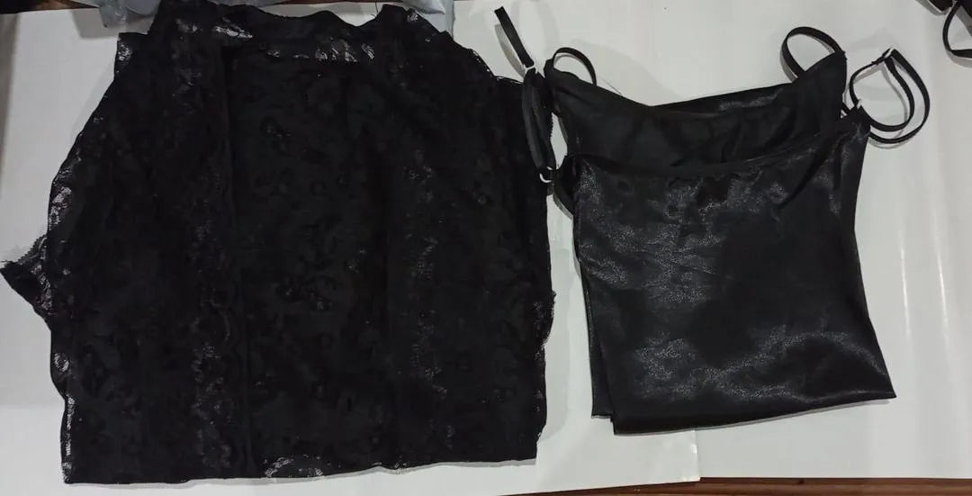 Silk Lace Nightgown Set with V-Neck 2 Pcs