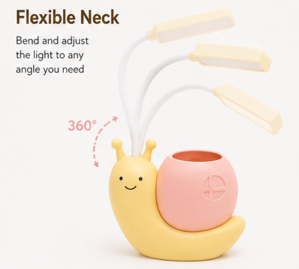 Cute Snail LED Desk Lamp with Pen Holder & 360° Flexible Gooseneck