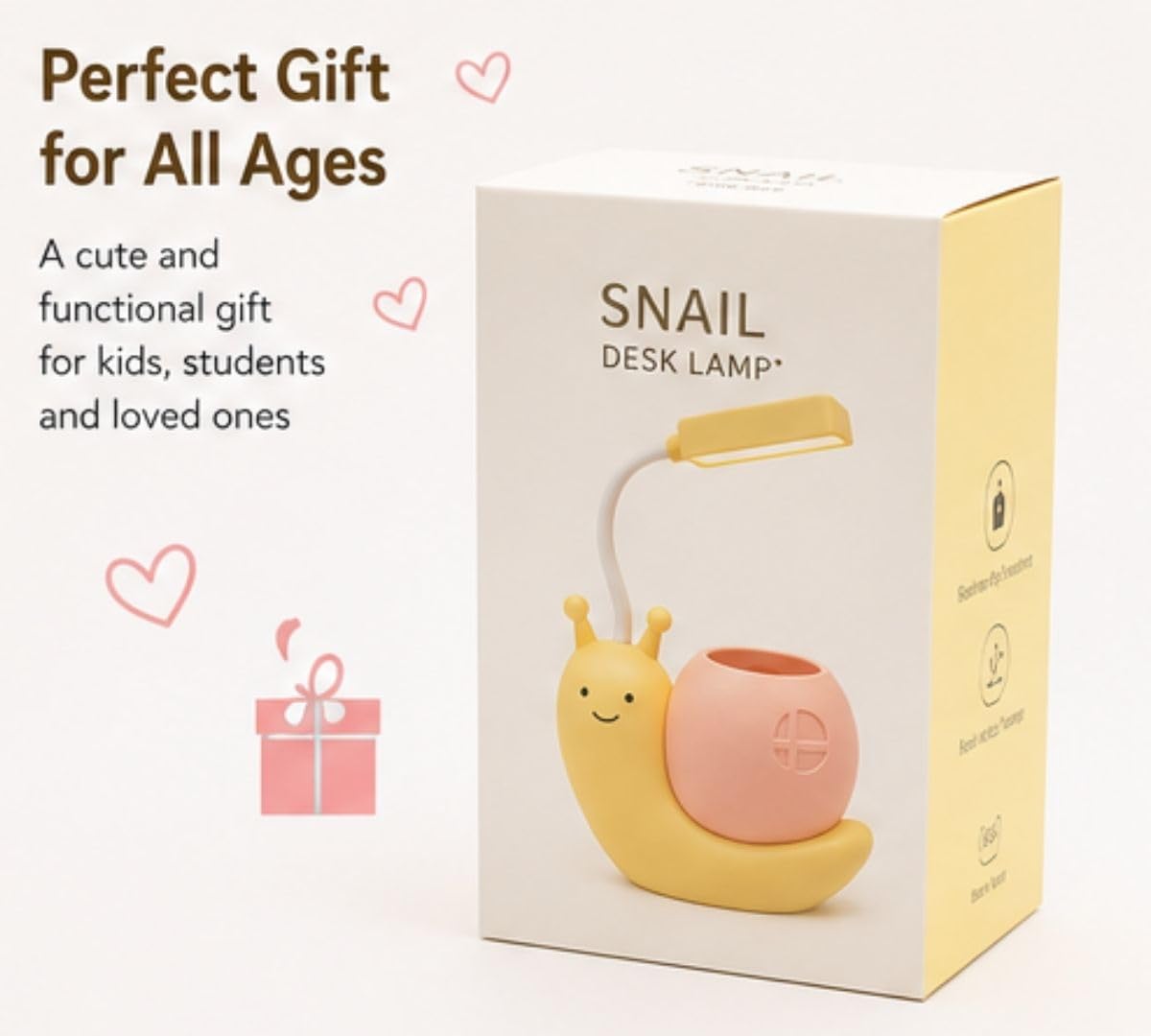 Cute Snail LED Desk Lamp with Pen Holder & 360° Flexible Gooseneck