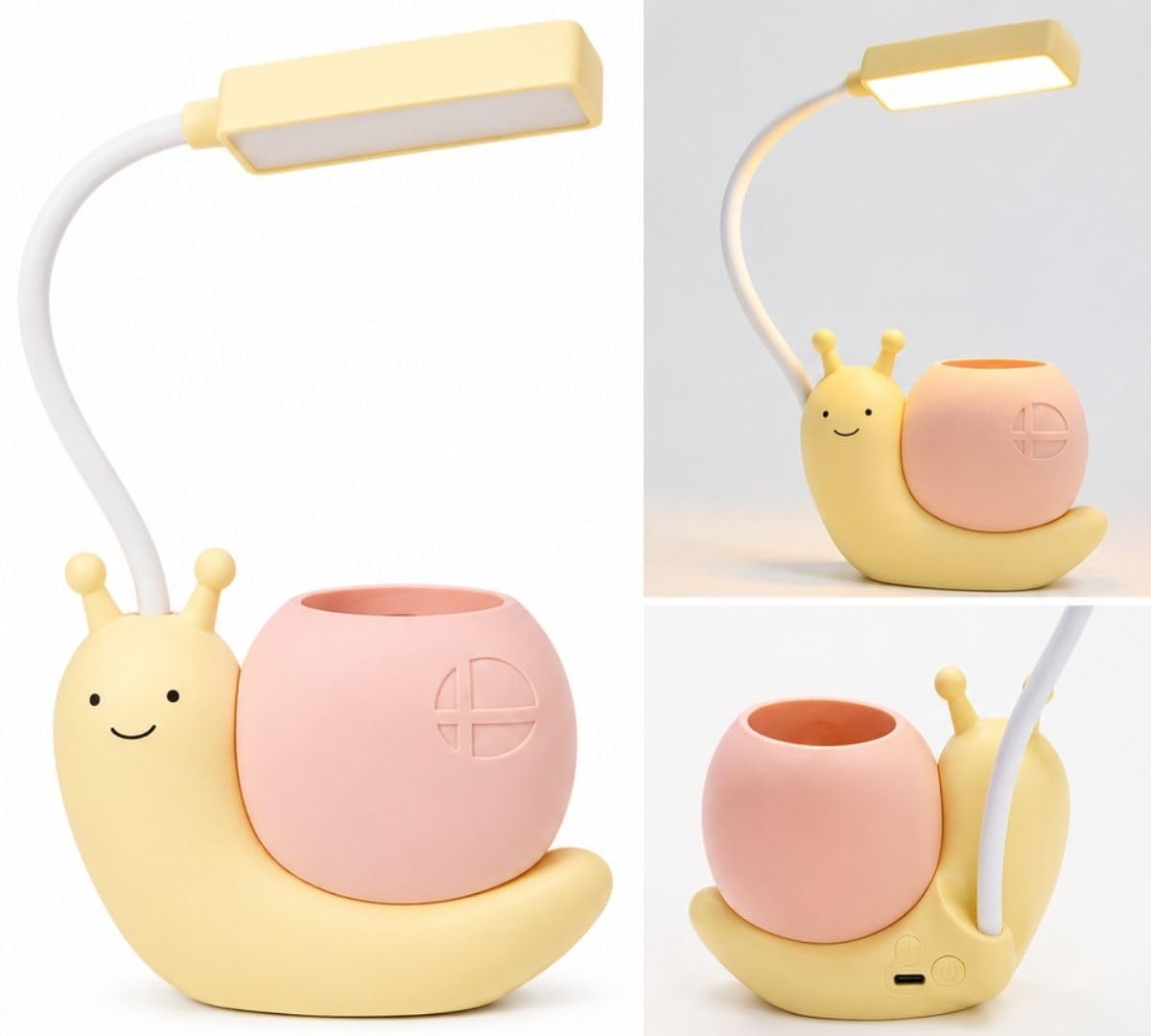 Cute Snail LED Desk Lamp with Pen Holder & 360° Flexible Gooseneck