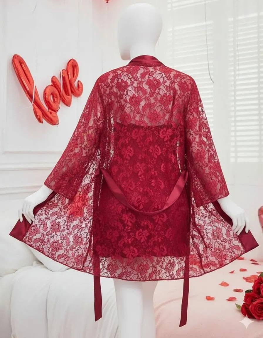 Premium 3-Piece Satin & Lace Nightwear Set