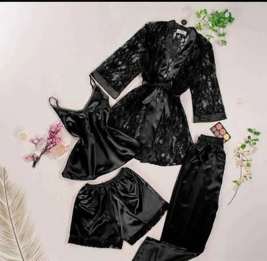 Lace Nighty Set 4 Pcs Luxurious Silk