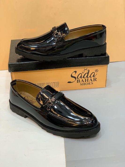 premium glossy black loafers