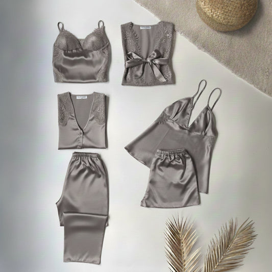 Turkish 6-Piece Satin Nightgown Set for Women