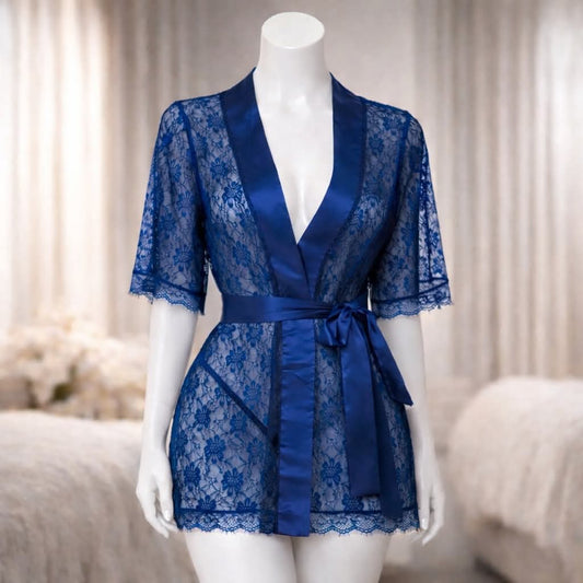 3 piece Luxury Sheer Lace Short Kimono Robe