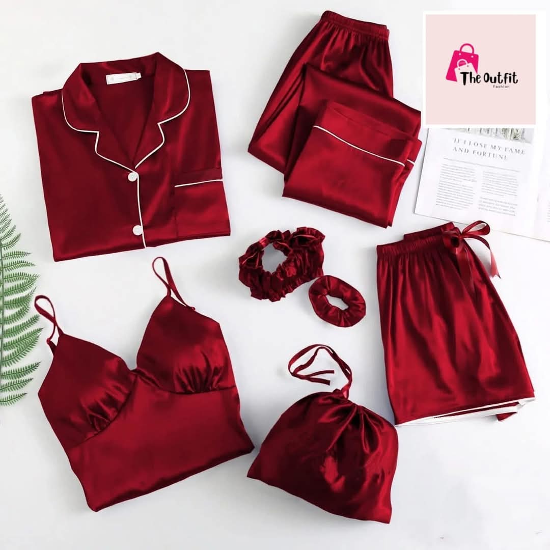 Premium 7-Piece Silk Satin Nightwear & Loungewear Set