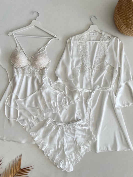 Premium 4-Piece Satin Nightwear & Loungewear Set