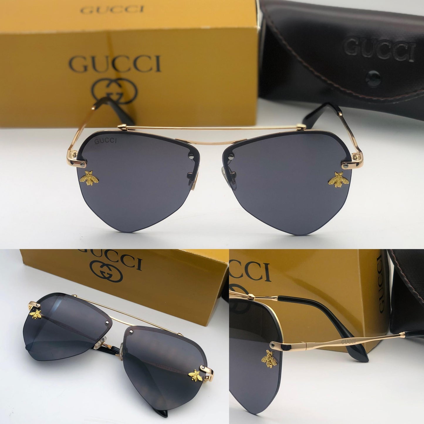 Luxury Gold Frame Aviator Sunglasses with Bee Accents