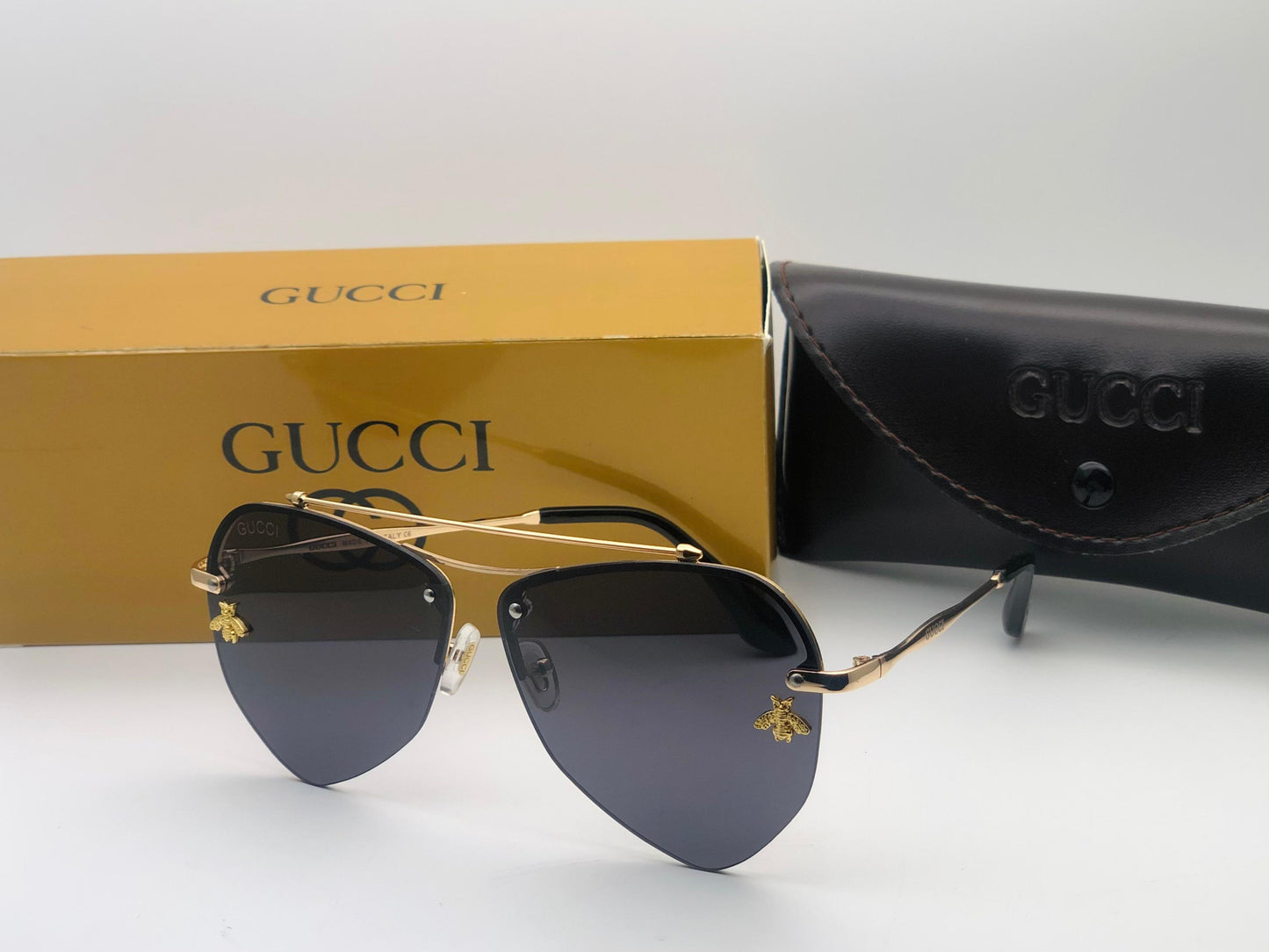 Luxury Gold Frame Aviator Sunglasses with Bee Accents