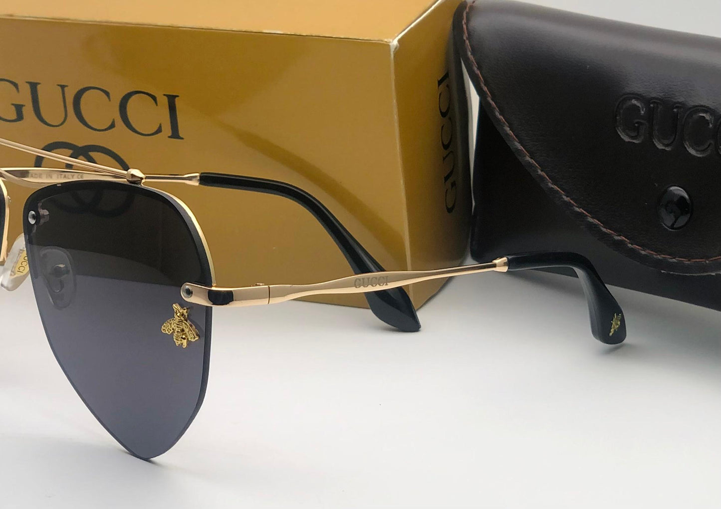 Luxury Gold Frame Aviator Sunglasses with Bee Accents