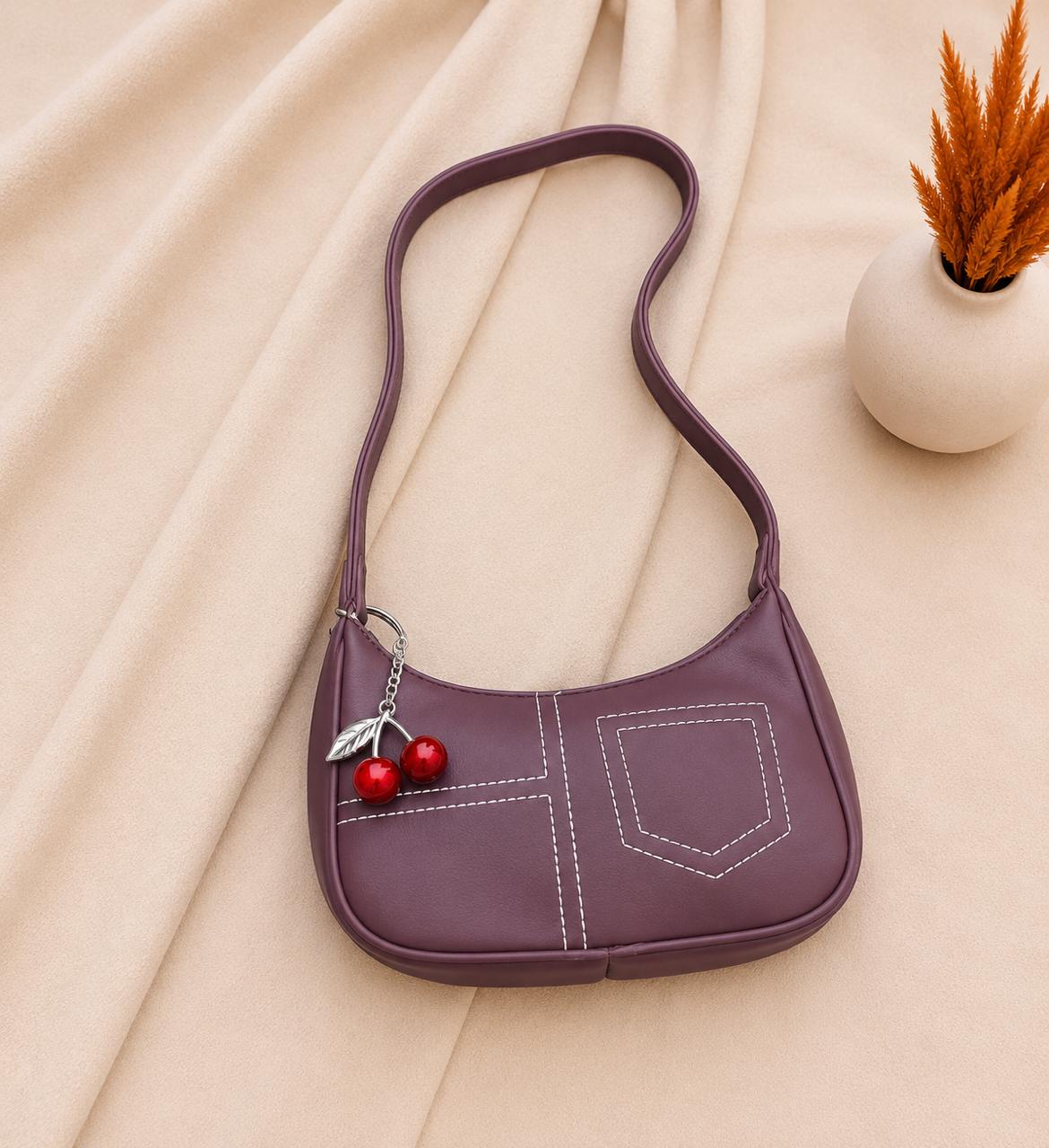 Women's Trendy Shoulder Bag with Cherry Charm