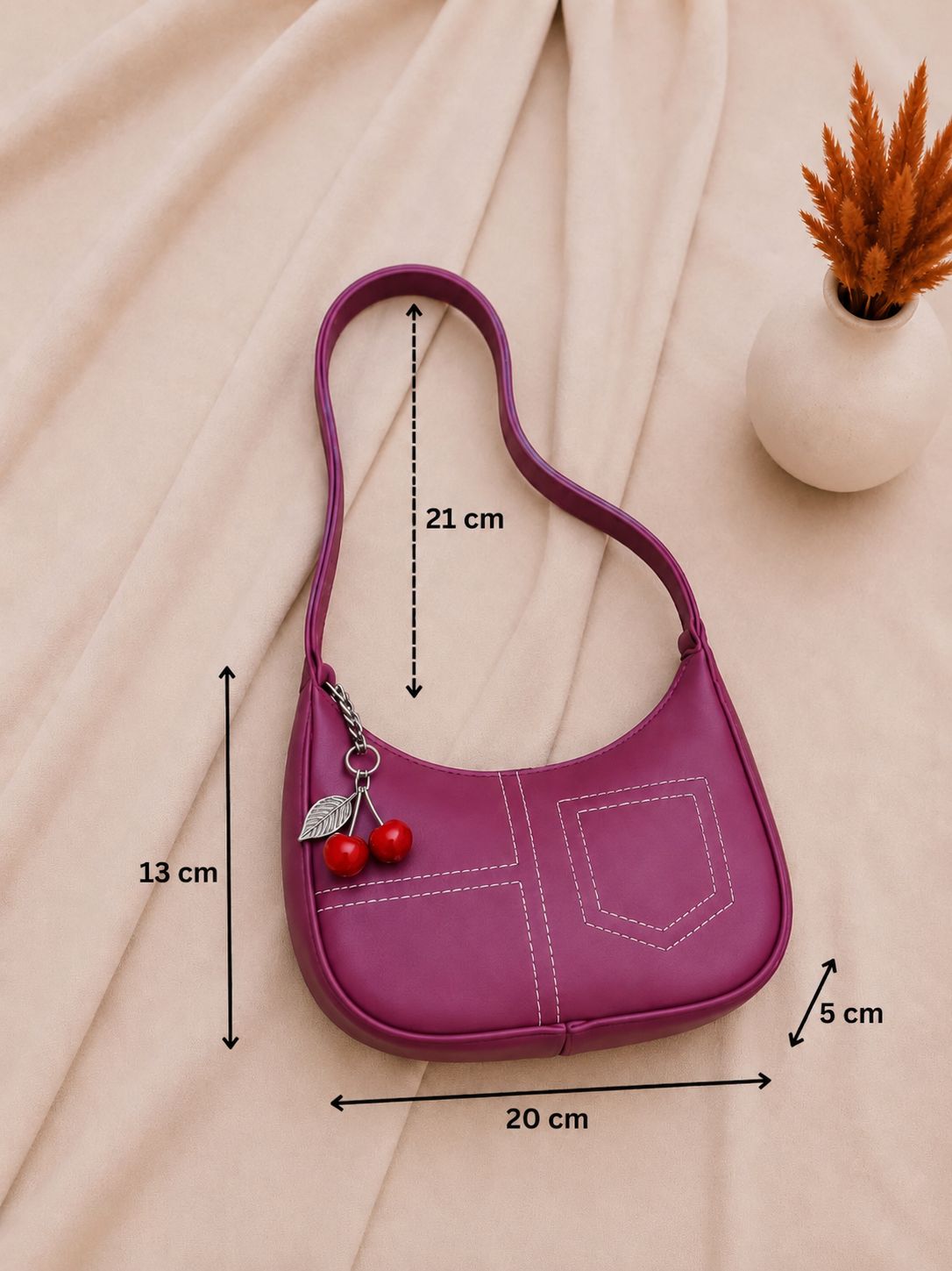 Women's Trendy Shoulder Bag with Cherry Charm