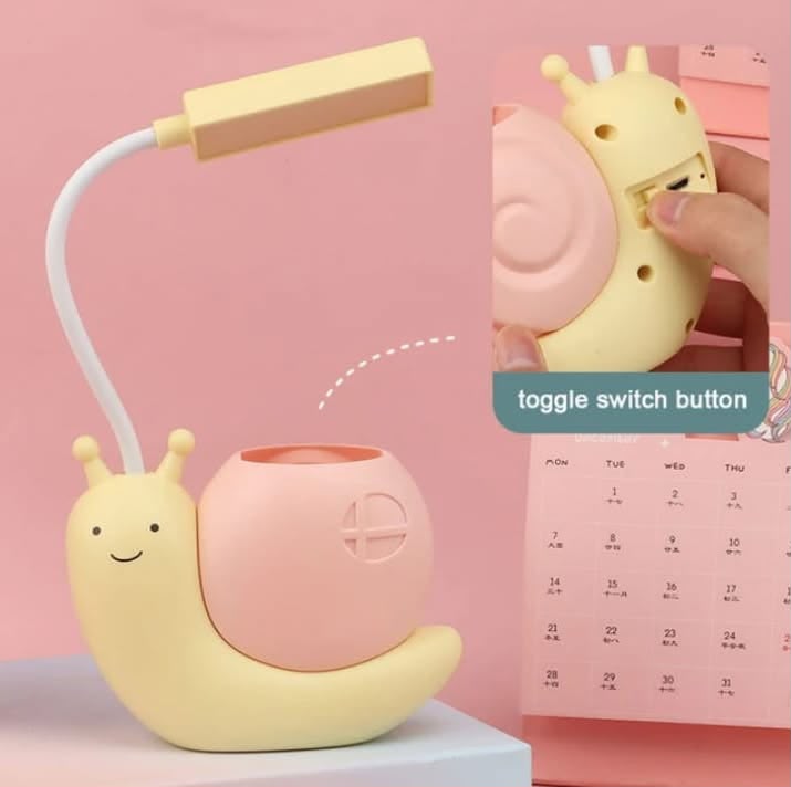 Cute Snail LED Desk Lamp with Pen Holder & 360° Flexible Gooseneck
