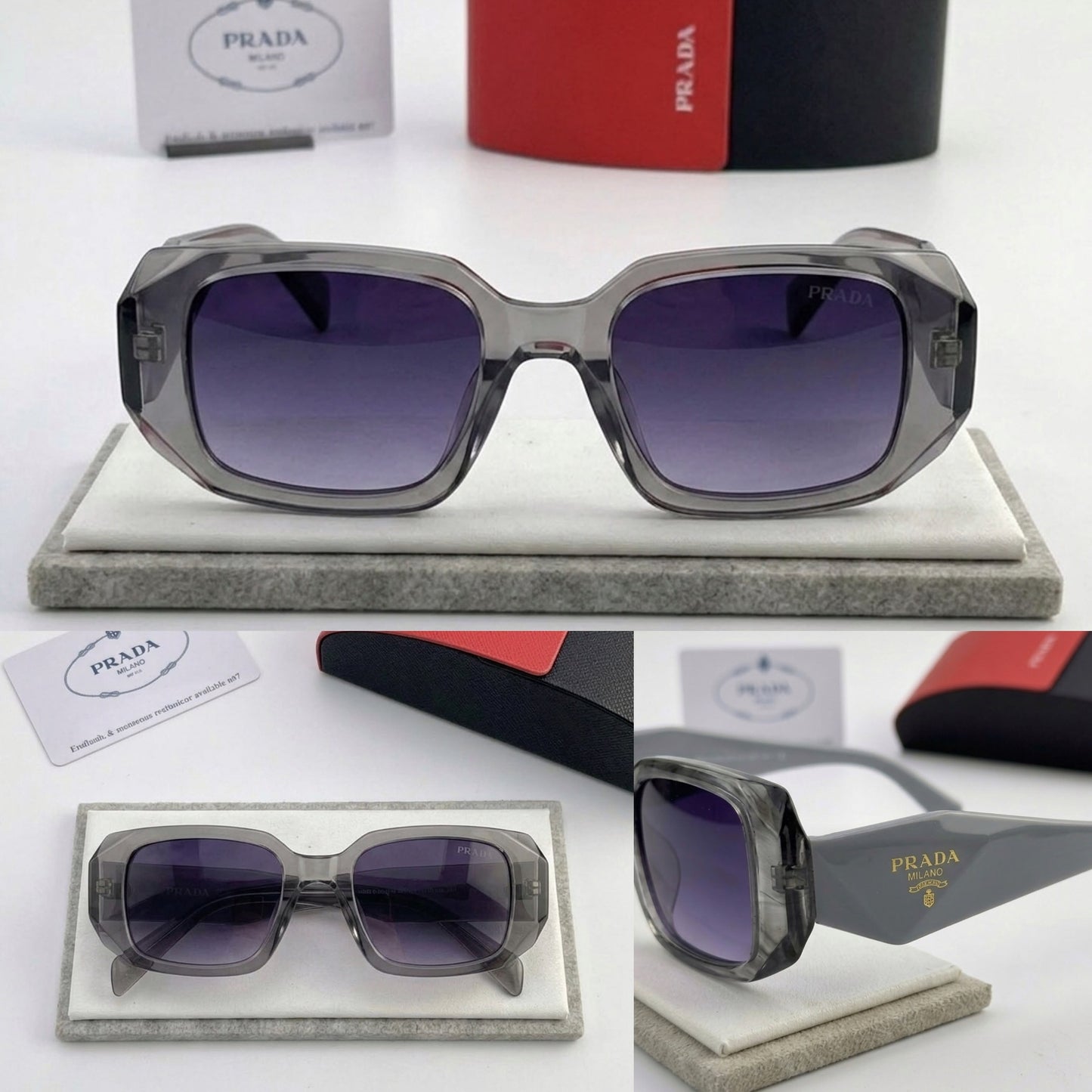 Luxury Bold Grey Frame Rectangular Sunglasses