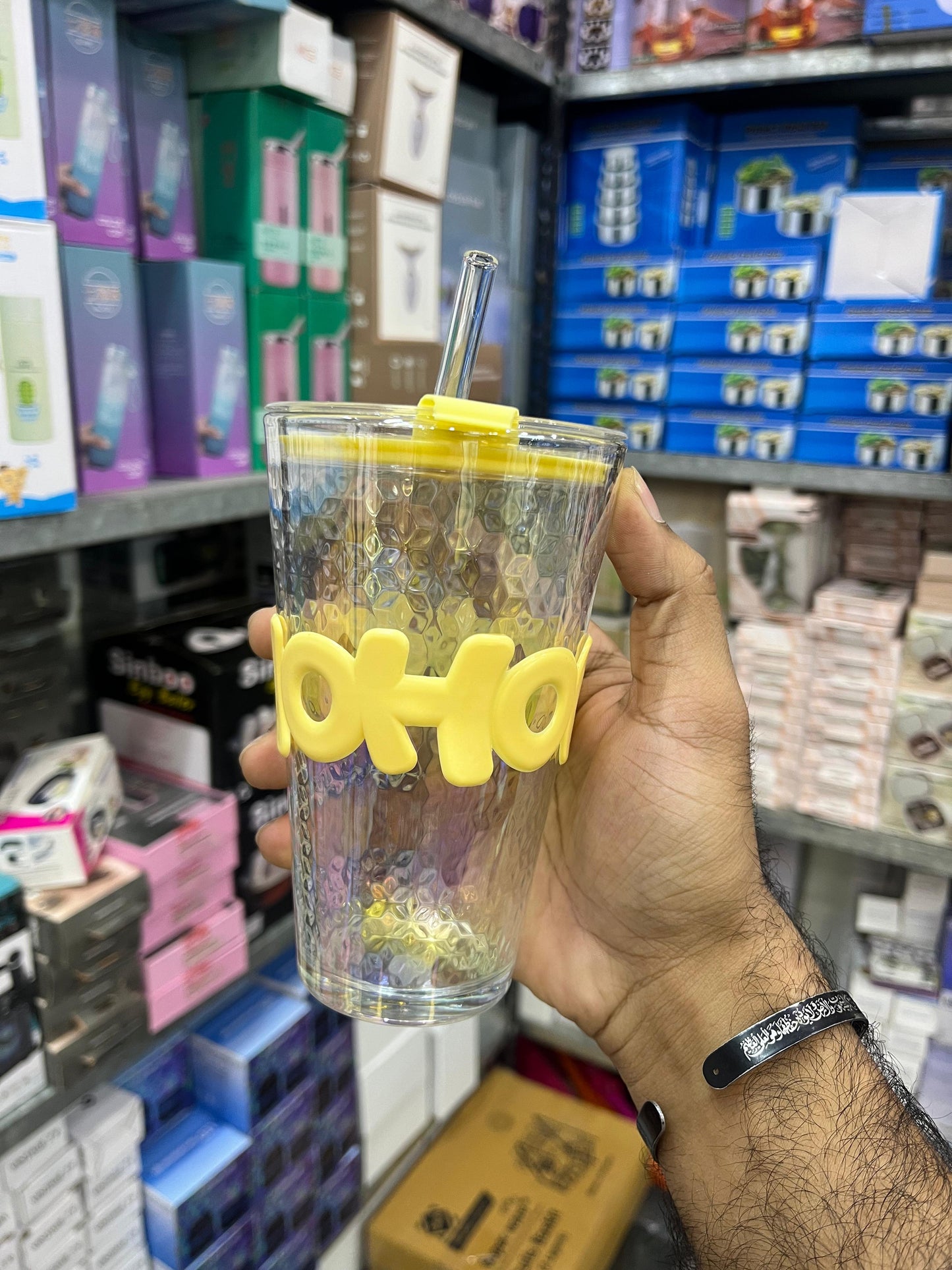 HOHO 450ml Glass Tumbler with Lid & Straw