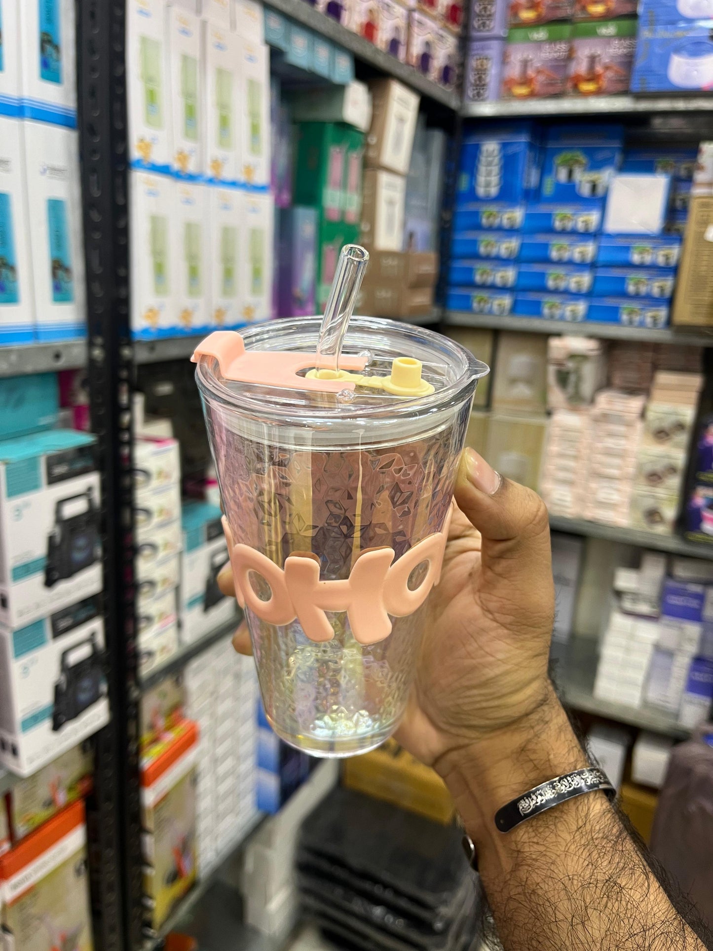 HOHO 450ml Glass Tumbler with Lid & Straw