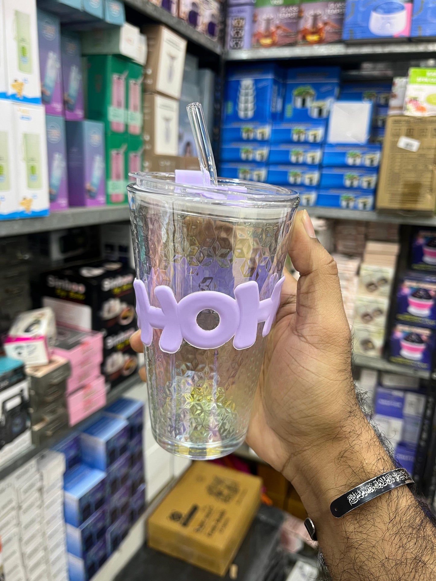 HOHO 450ml Glass Tumbler with Lid & Straw