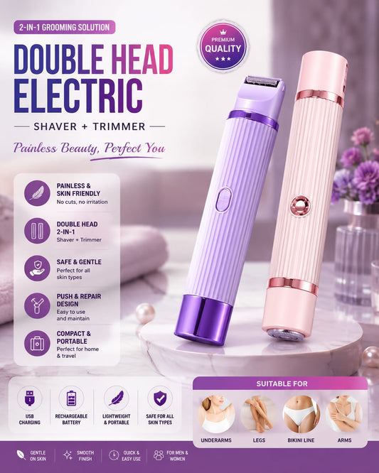 2 in 1 Dual Head Shaver Women, Electric Bikini Trimmer Wet&Dry Use Hair Removal