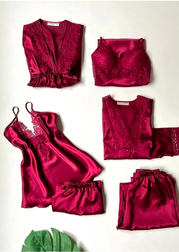 6 Piece Luxury Silk Nightwear Set
